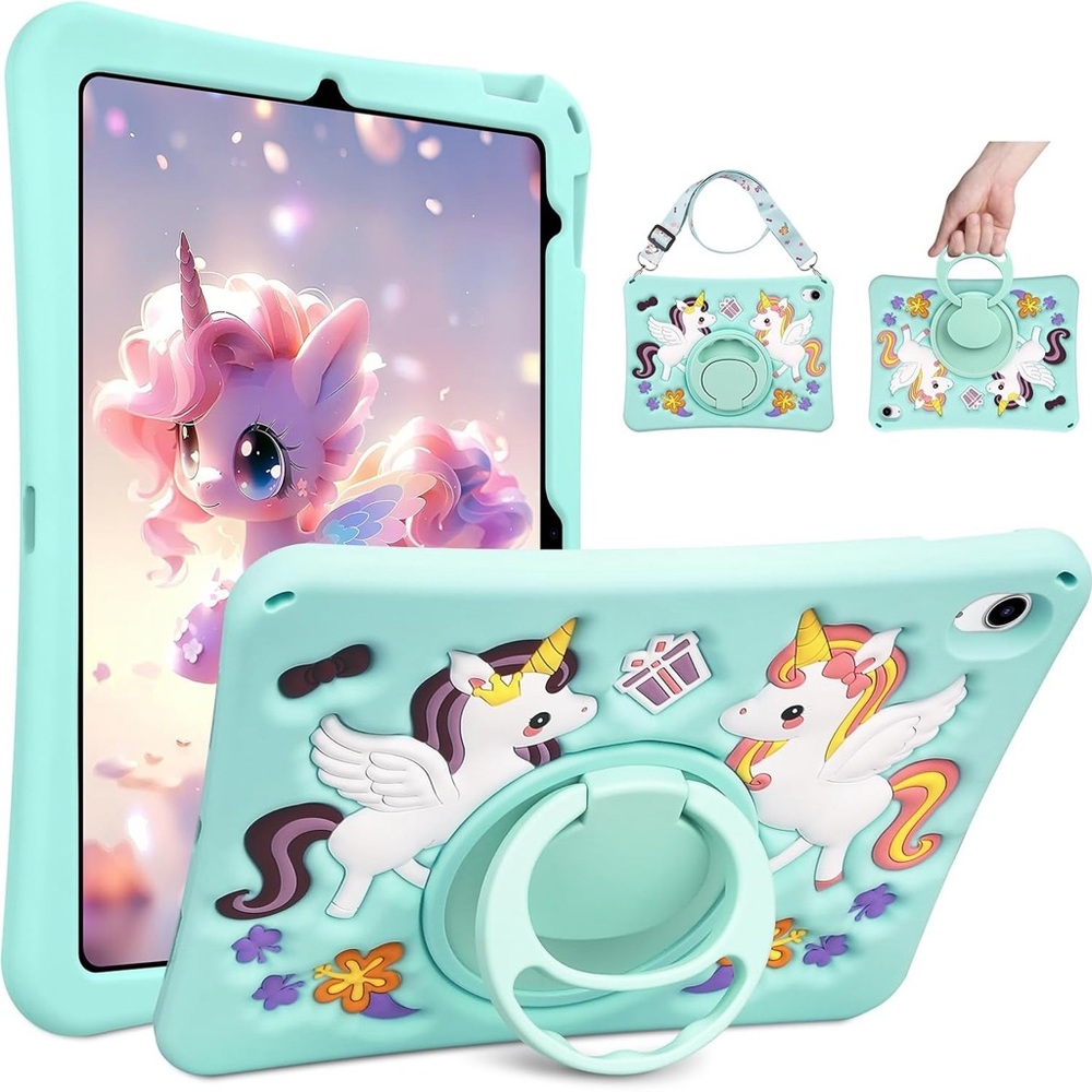 Coolden Unicorn Kids iPad Case A16 11th/10th Gen 11”/10.9” w/ Strap Blue